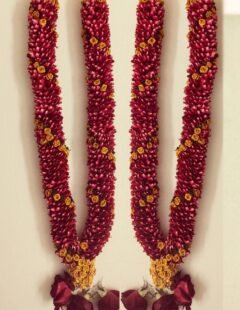 Wedding Garlands - Red Rose Petal with Sprial Gold Dots