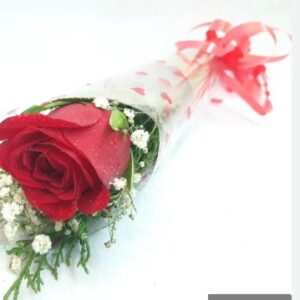 Flower Bouquet- Single Rose with gypse