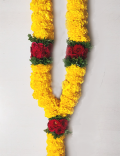 Pooja Flowers - Yellow Marigold Needle Garland – 1.5ft