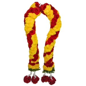 Open Spiral Red Rose & Yellow Chrysanthemum Garland – 1.5ft