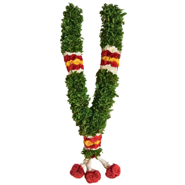 Pooja Garland - Tulsi with Red , White, Yellow Border Garland - 1.5ft