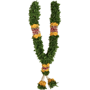 Pooja Garland - Tulsi with Tuberose, Rose Petals, Gypsy, Yellow Rose Border Garland - 1.5ft