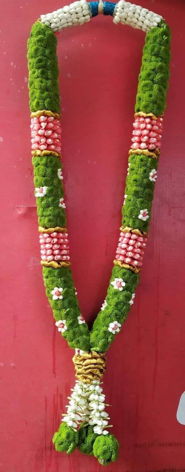 Green Chrysanthemum with Gold Dots Garland (2.5ft) - 1 Pair