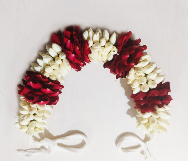 Jasmine Red Rose Petal Gajra - 25cm Length