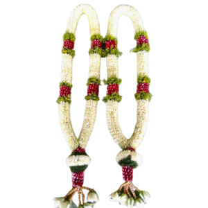 White & Red Rose Petals with Green Border - 1 Pair