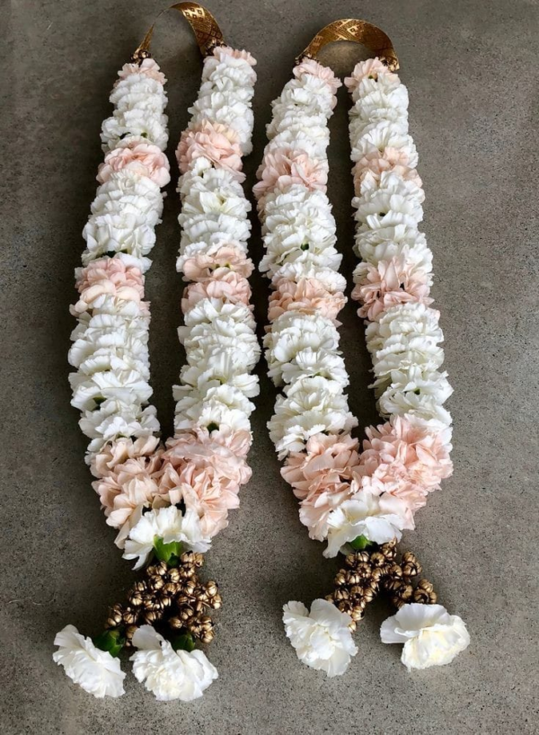 White and Pink Carnation Garland - 1 Pair