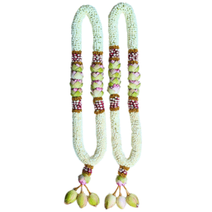 Wedding Garland - Nandavanam with Lotus & Red Rose Petals Golden Border - 2.5ft