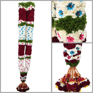 VIP Garland - White Chrysanthemum with Merable Rose & Paneer Leaves , Blue & Pink Star patch Garland