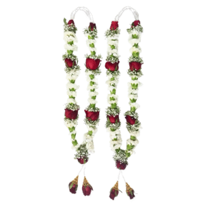 Red Rose with White Button Bud Garland Set - GetFlowerDaily