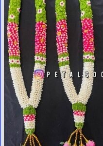 Nandhavanam Base Green Samanthi Pink Rose Garland 2.5ft (Pair)