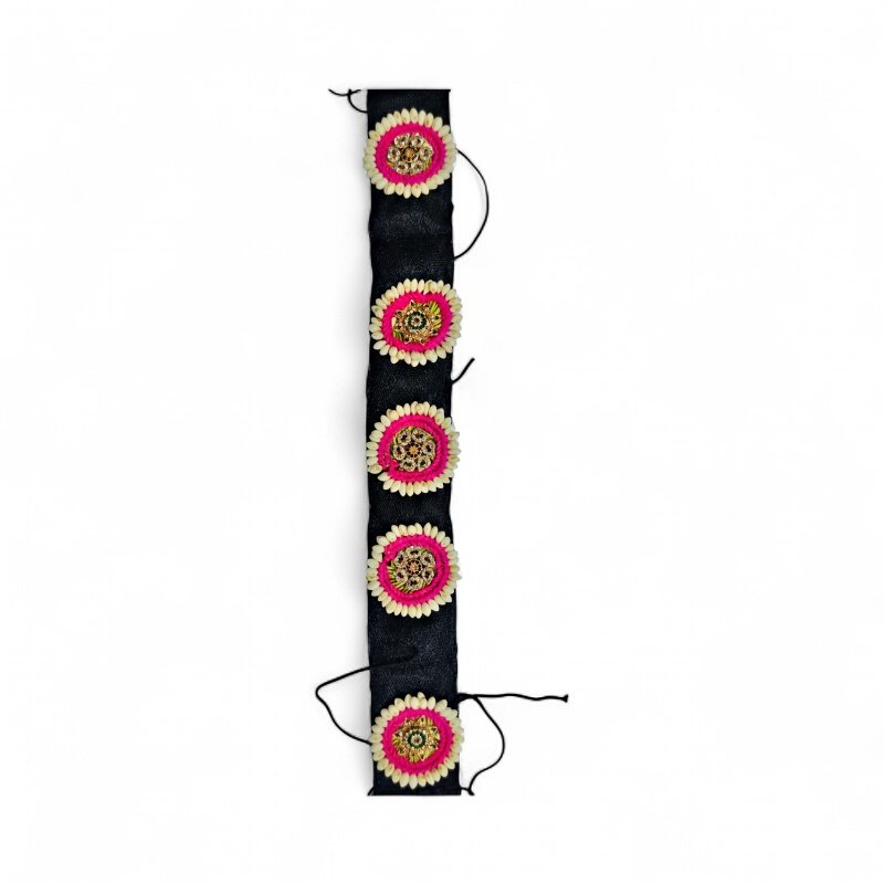 Nandhavanam Jasmine Pink Border & Gold White Stone Nandhavanam Jasmine Pink Border & Gold White Stone