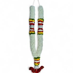 White Chrysanthemum Ball Garland with Red, Green a