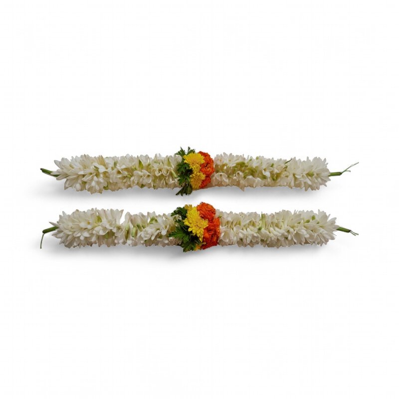 Tuberose Needle Garland with Orange Rose Border - Tuberose Needle Garland with Orange Rose Border -