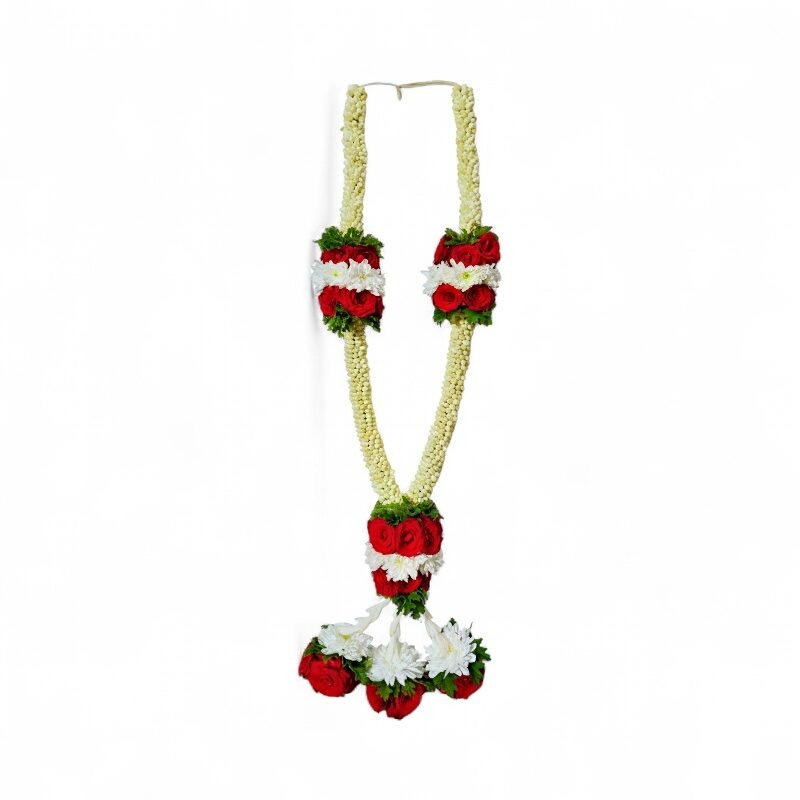 Jasmine with Red Rose & White Chrysanthemum Garlan