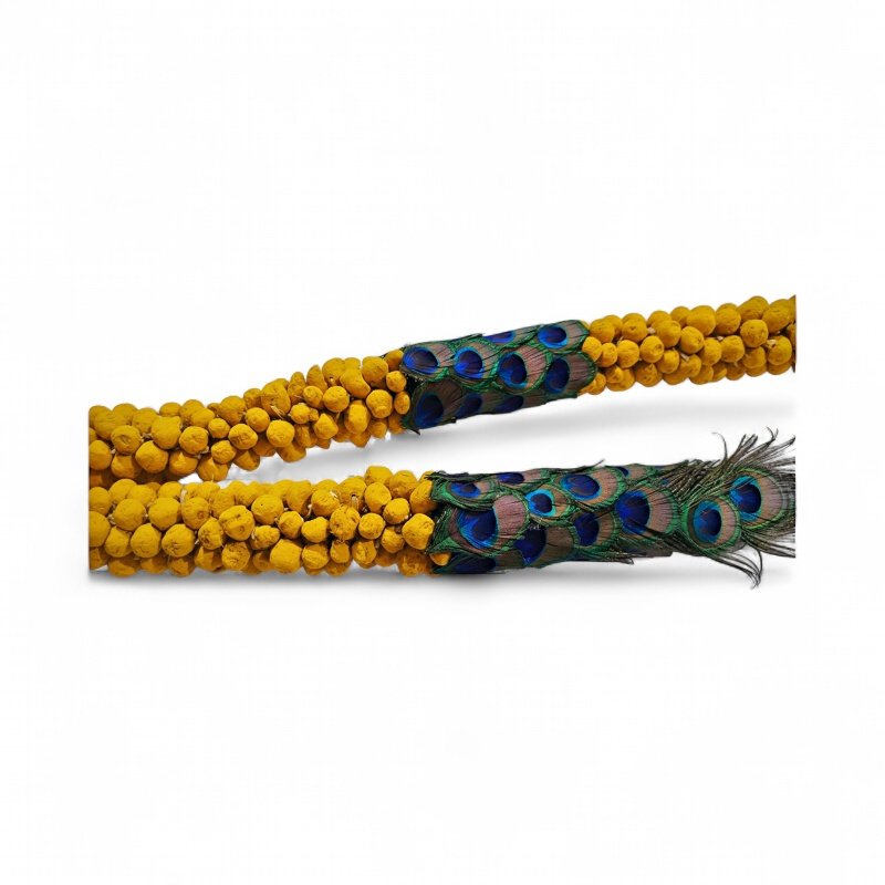 Raw Turmeric with Peacock Border Garland - 2.5ft Raw Turmeric with Peacock Border Garland - 2.5ft