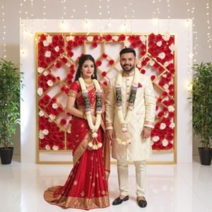 Nandavanam & Lotus With Peacock Feather Garland - 2.5 ft