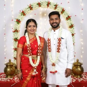 Nandavanam with Netted Red Rose Petals  Garland - 2.5ft (Pair)