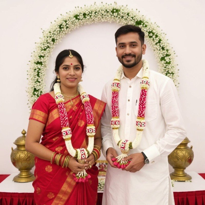 Nandhavanam Jasmine Red Rose Petals with Star Design - 1 Pair