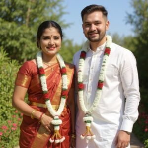 Nandhavanam Jasmine with Red & Green Border - 1 Pair