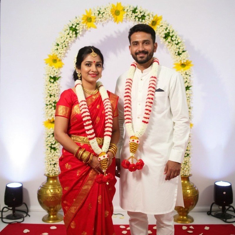 Nandhavanam Jasmine with Red Rose Petals Step Design - 1 Pair