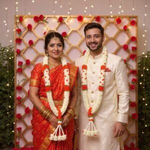 Nandhavanam Jasmine with Red Tissue Dot & Border - 1 Pair