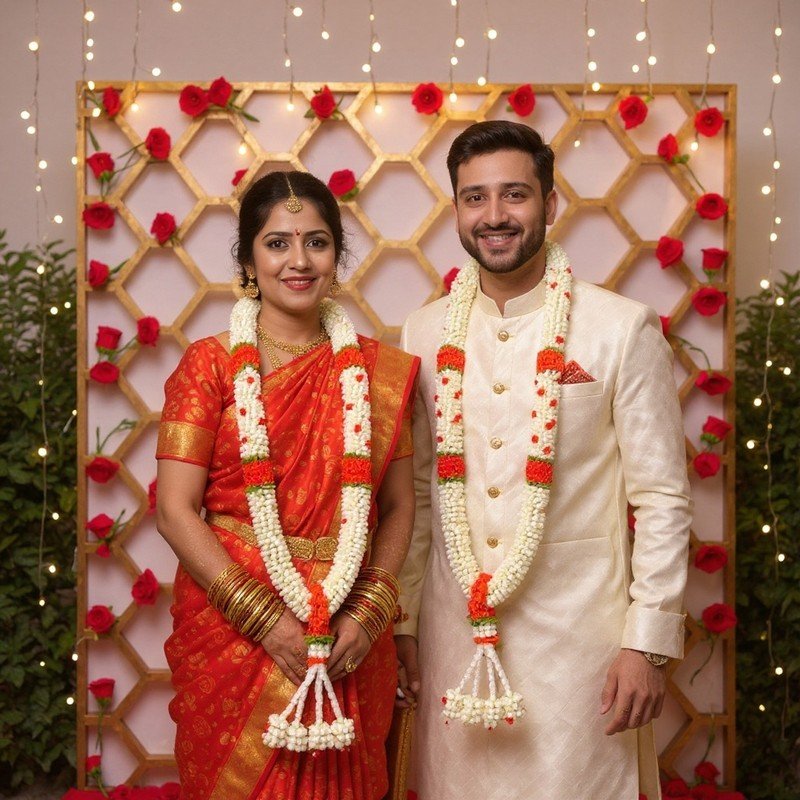 Nandhavanam Jasmine with Red Tissue Dot & Border - 1 Pair