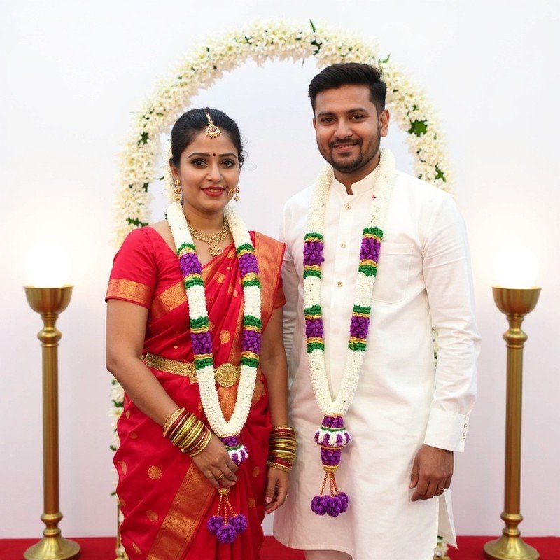 Nandhavanam Jasmine with Two Purple Daisy Border - 1 Pair