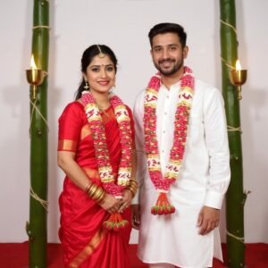 Red Rose Petal Garland With a White Tuberose Border
