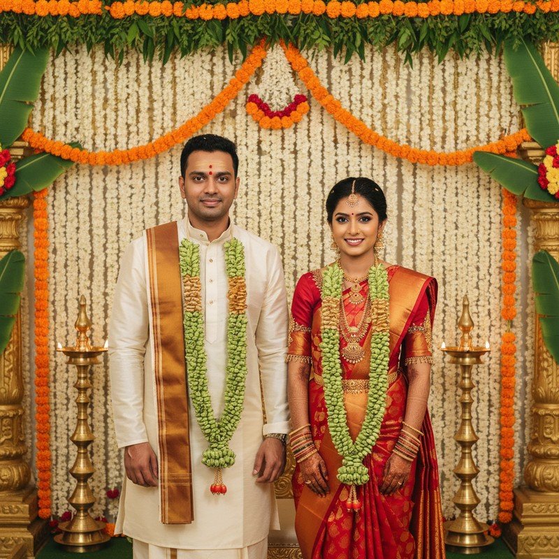 Fresh Manoranjitham Flower Garland with Gold Border - 2.5ft