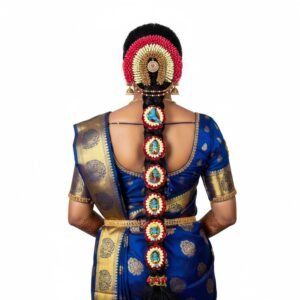 Krishna Doll Jade Billia with Nandavanam Gajra (White,Gold,Red)Bridal Set