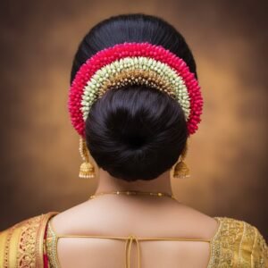 Nandavanam Gajra (White,Gold,Red) - 25cm length