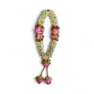 A beautiful 1.5ft garland of jasmine and lotus flowers, ideal for pooja ceremonies, bringing a touch of divine elegance and tranquility.