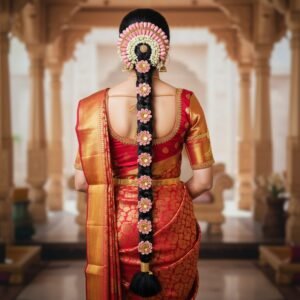 Peach Rose Petals with Artificial Gold flower Billai Set