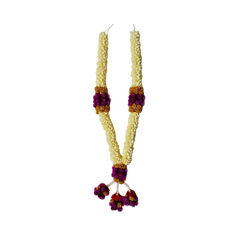 Jasmine With Rudraksha Flower Border Garland - 2ft