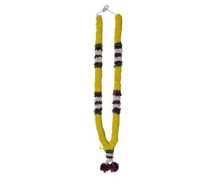 Yellow Chrysanthemum Needle Garland with Purple, Green & White Border - 4ft