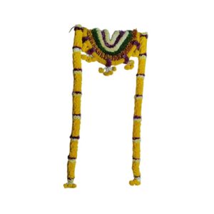 Yellow Chrysanthemum With Purple & White Border - 5.5ft + Door Flower Toran - 3ft