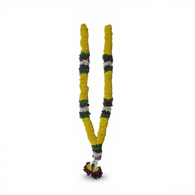 Yellow Chrysanthemum Needle Garland with Purple, Green & White Border - 3ft
